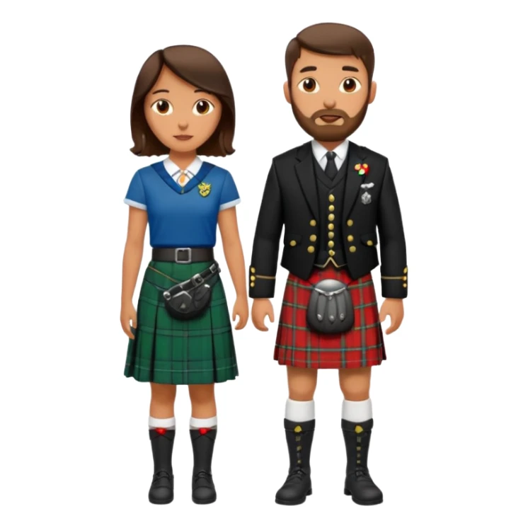 scottish man with stubble in kilt with brunette wife sticker