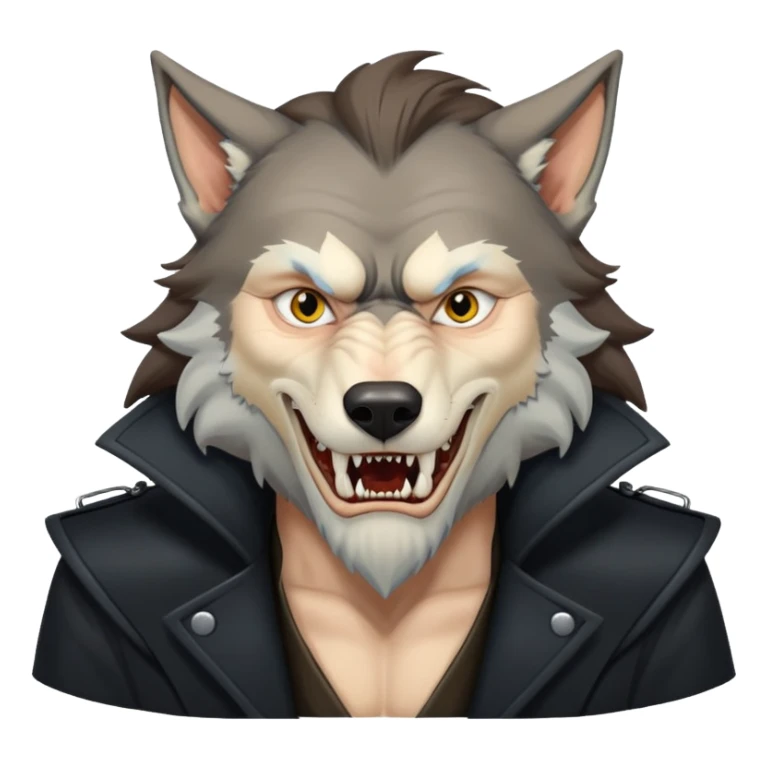 Fenrir Greyback in harry potter, black open chest coat, wolf face, pointed ear, bared teeth sticker