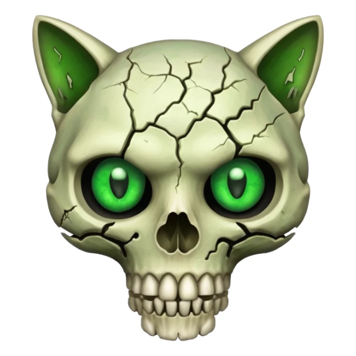 Zombie cat skull with green eyes sticker
