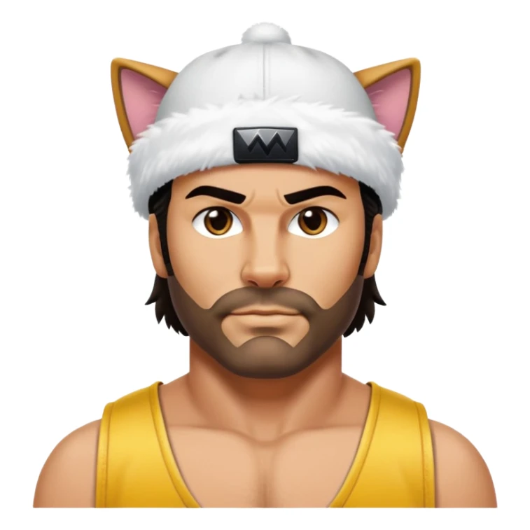 Razor Ramon from Sega WWF Mania video game pinning down a cat wearing a cap sticker