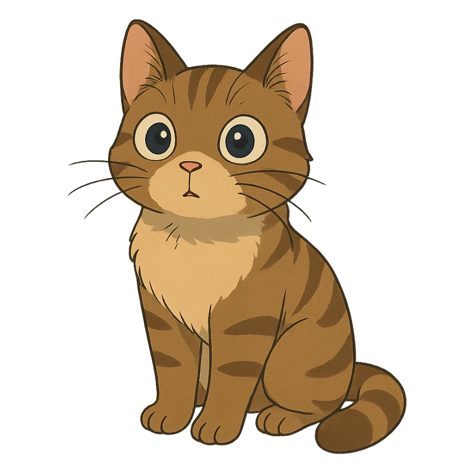 a curious cat with big eyes, Ghibli style sticker