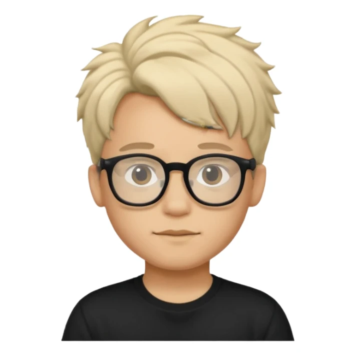  boy with freeform hair black t-shirt put a glasses sticker