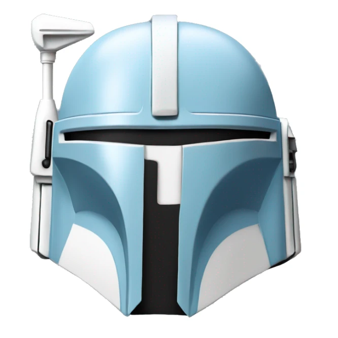 Baby blue and white colored Mandalorian helmet with antenna sticker
