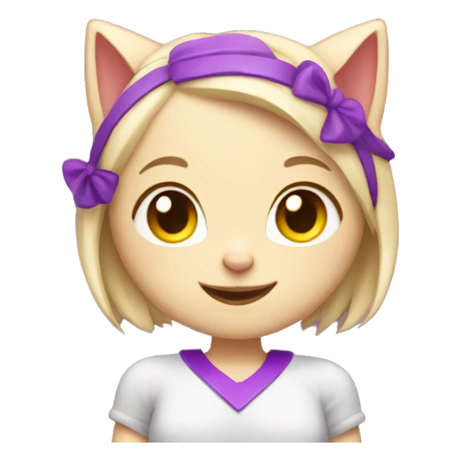 blond cat girl with purple highlights smiling holding a heart  sticker