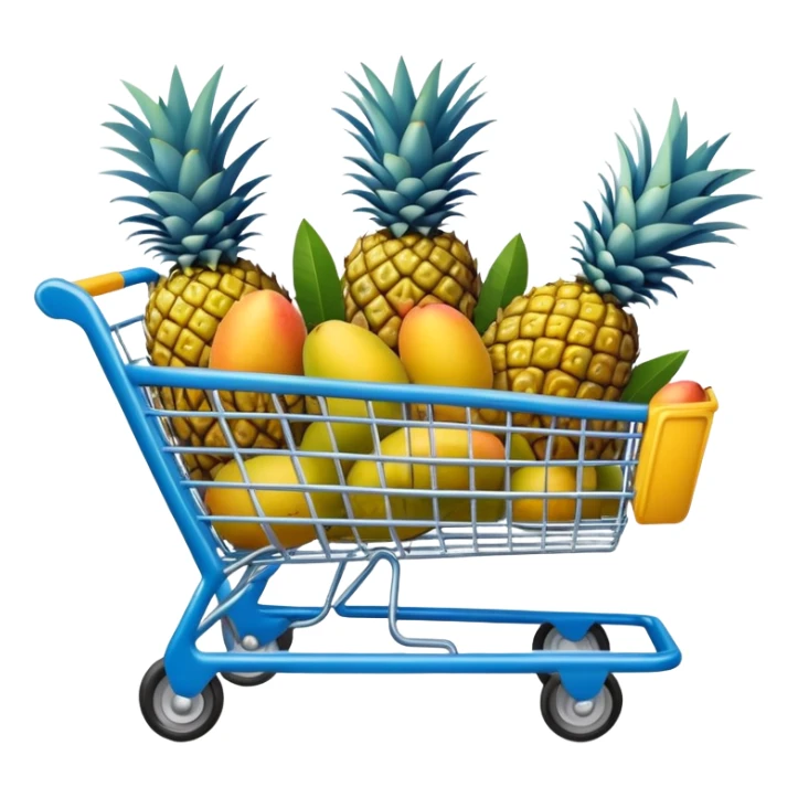 pineapples, mango and passion fruit in a blue Shopping cart  sticker
