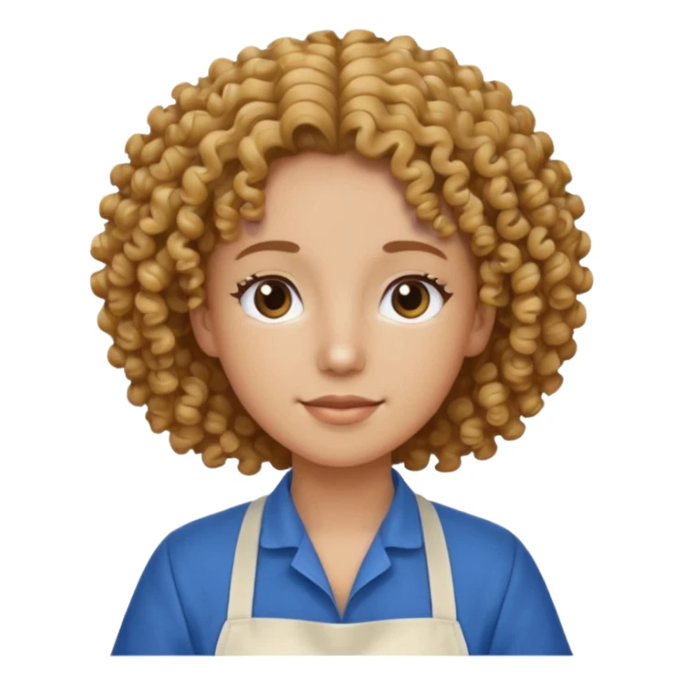 person with curly hair in blue apron sticker