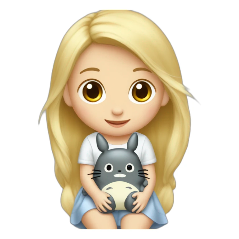 bébé fille blonde décoiffée assise avec une peluche Totoro  sticker