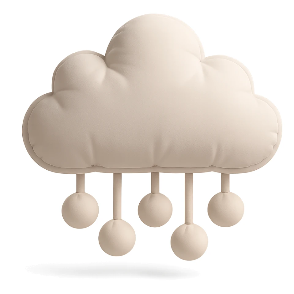 plush cloud with falling hailstones, cushion style, soft plush look sticker