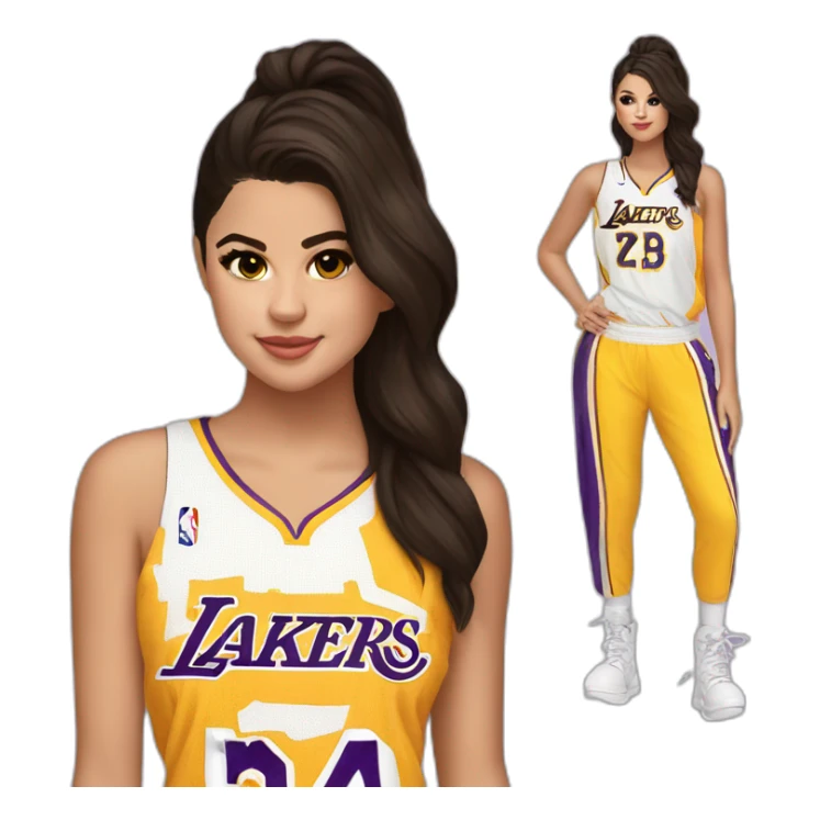 selena gomez wearing yellow lakers jersey sticker