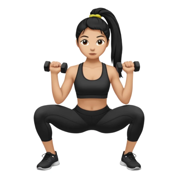 Women with long black ponytail doing a squat with no weights sticker
