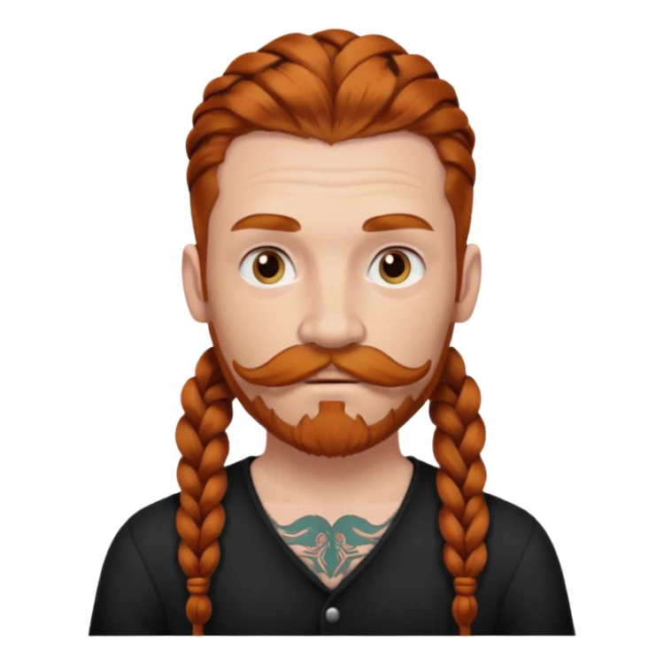 thick very dark ginger braids man very white old very tattoed with the whitest mustache ever sticker