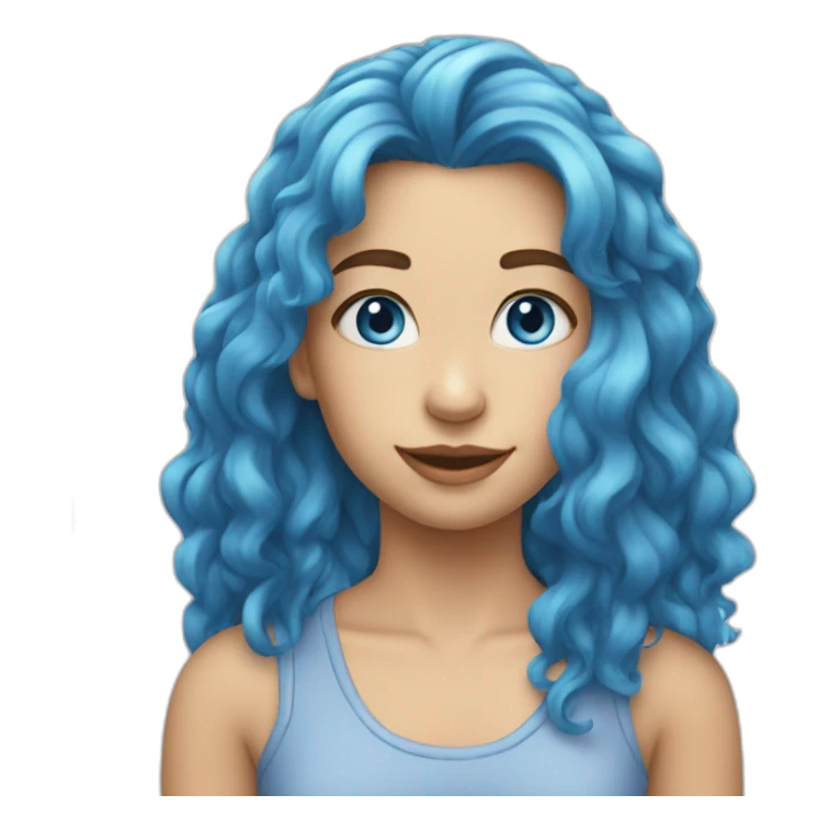 girl blue hair mullet face blue eye smile sticker
