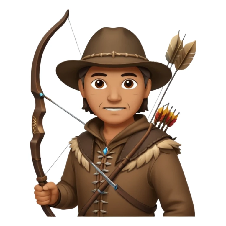 The classic middle-aged hunter with a bow and arrow on his back, dressed in brown with decorations made of feathers or bone teeth sticker