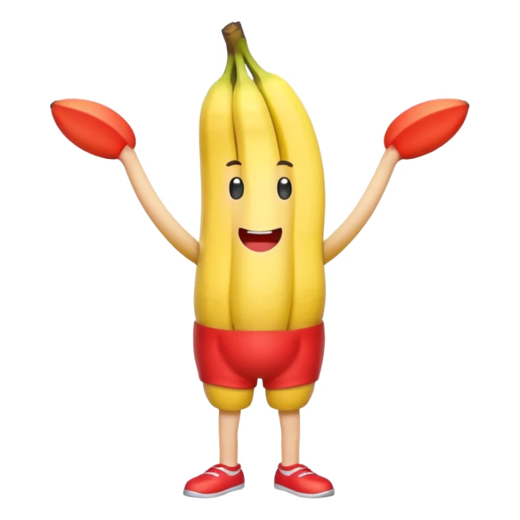 Banana with a face and arms and legs wearing red shorts  sticker