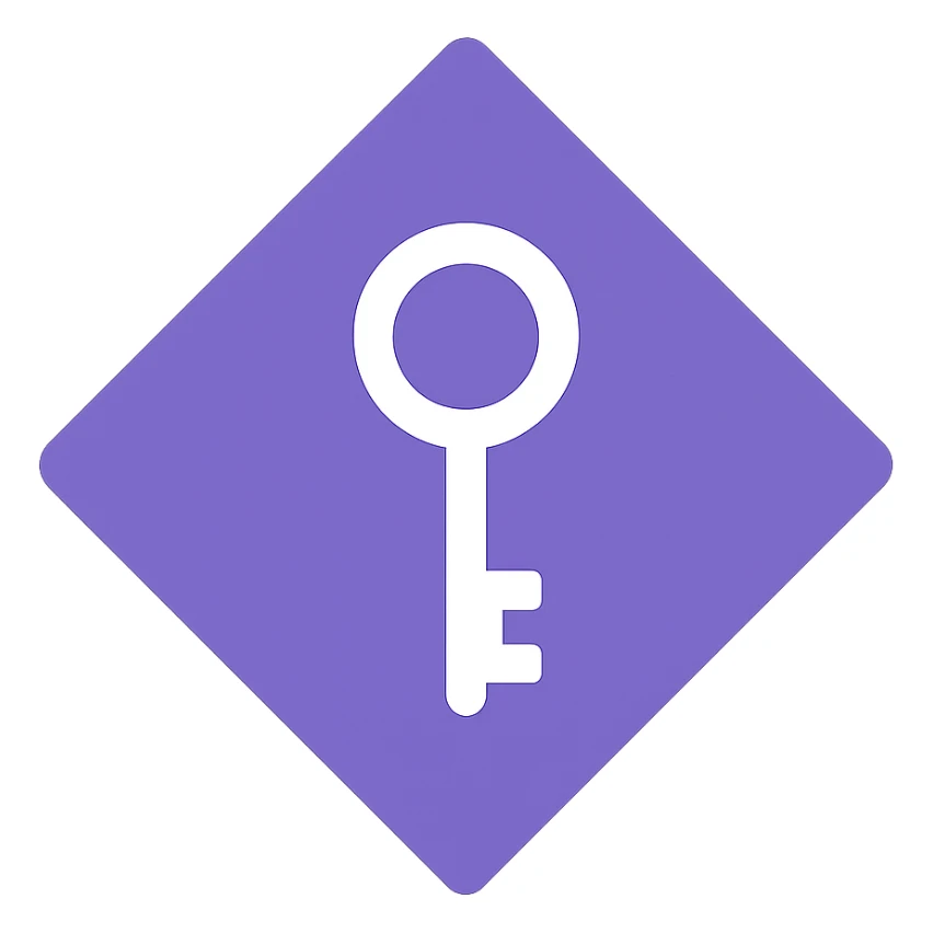 diamond, color #9665db, with 🗝️key  symbol on the diamond. sticker