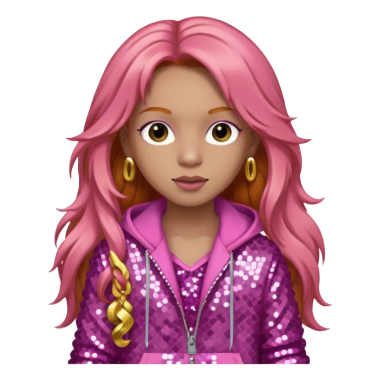Ice Spice, Rapper (b.2000) with long ginger hair, pink sequin outfit sticker