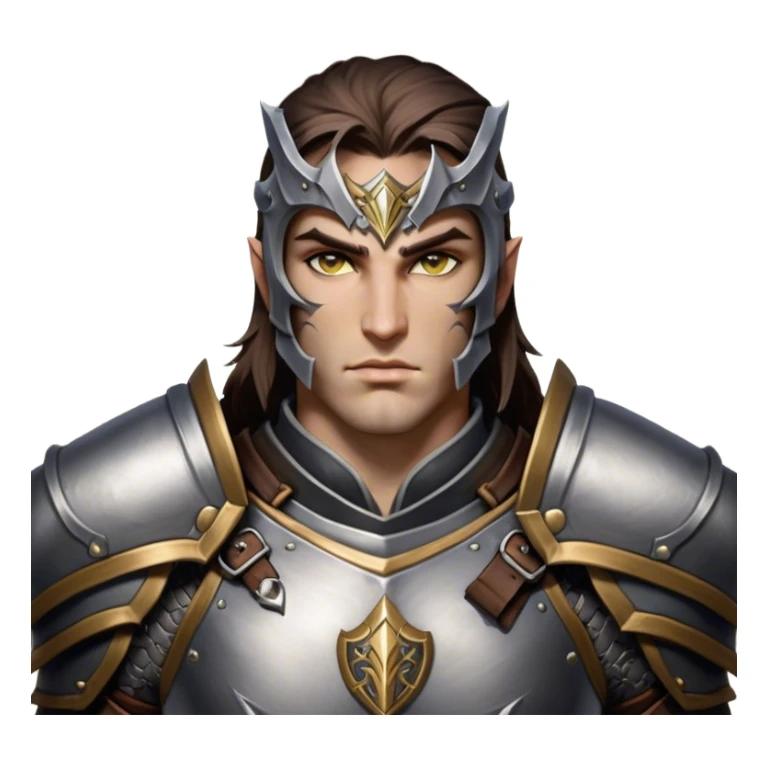 Cinematic Realistic WoW Human Warrior Portrait, head tilted epicly and inquisitively, showcasing a commanding presence and heroic grace. His chiseled features, resolute eyes, and meticulously crafted steel armor with leather accents in harmonious greys and bronzes are rendered with lifelike clarity and dramatic lighting, high shine, epic and awe-inspiring, embodying the spirit of a warrior poised for battle. sticker