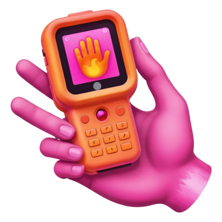 A hand with a thermal camera effect, pink color sticker