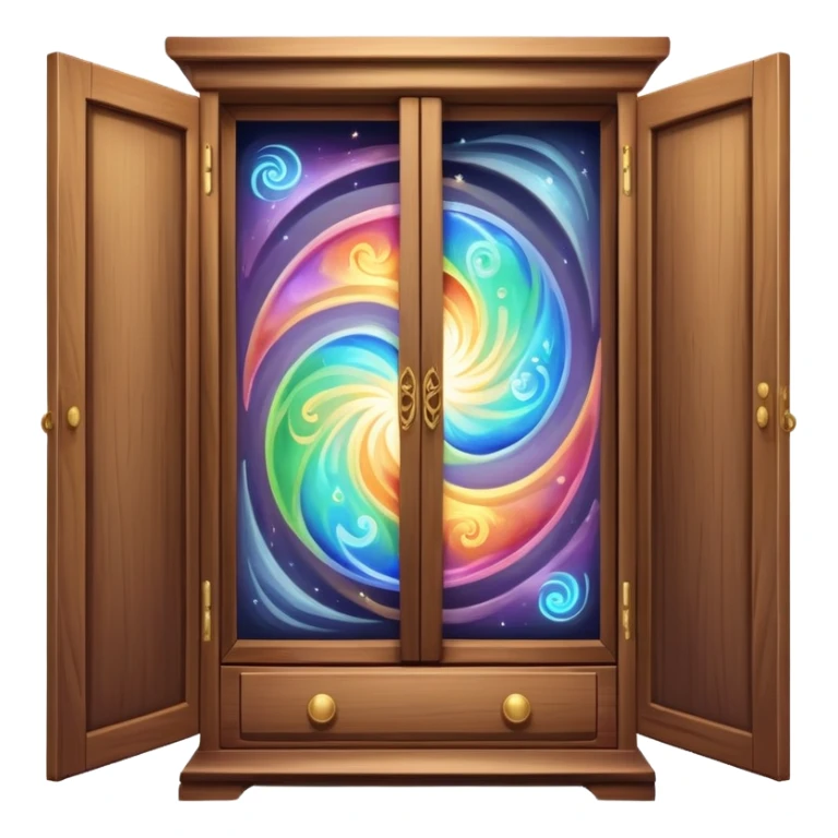 magical vanishing cabinet with doors partially open showing mystical energy inside sticker