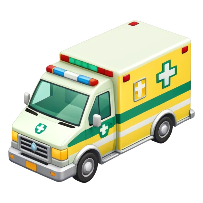 isometric yellow and green check ambulance  sticker