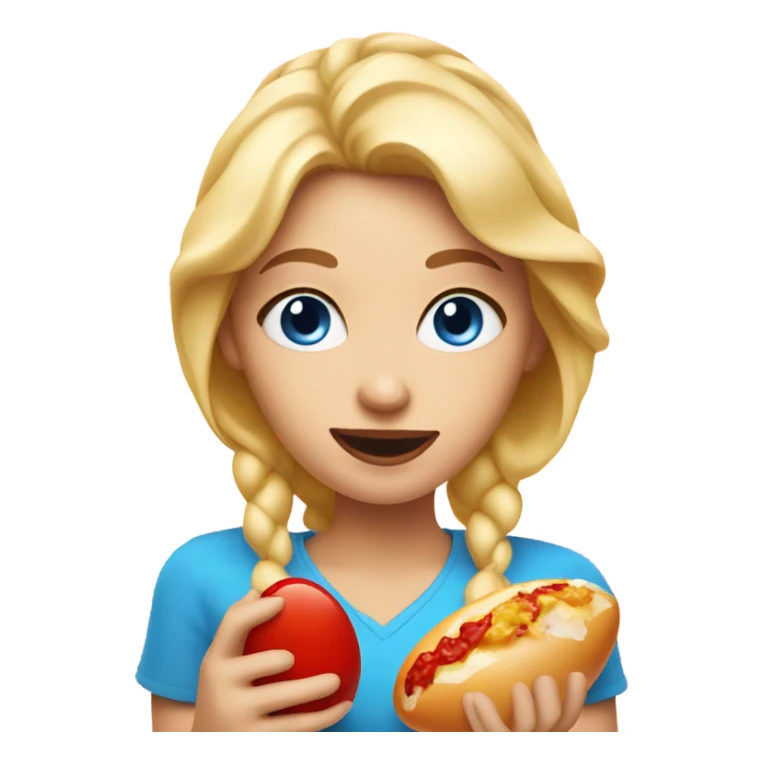 Blonde girl with blue eyes and a ketchup covered egg in her hand sticker