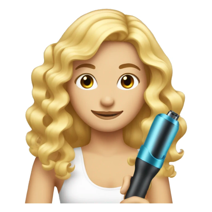 blonde girl that is curling her hair with a curling iron sticker