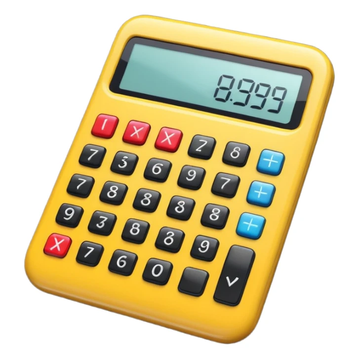 3D iPhone style emoji of a calculator with numbers on display, symbolizing calculation, vibrant colors, isolated on white background, soft shadows, high detail, playful and cute. sticker