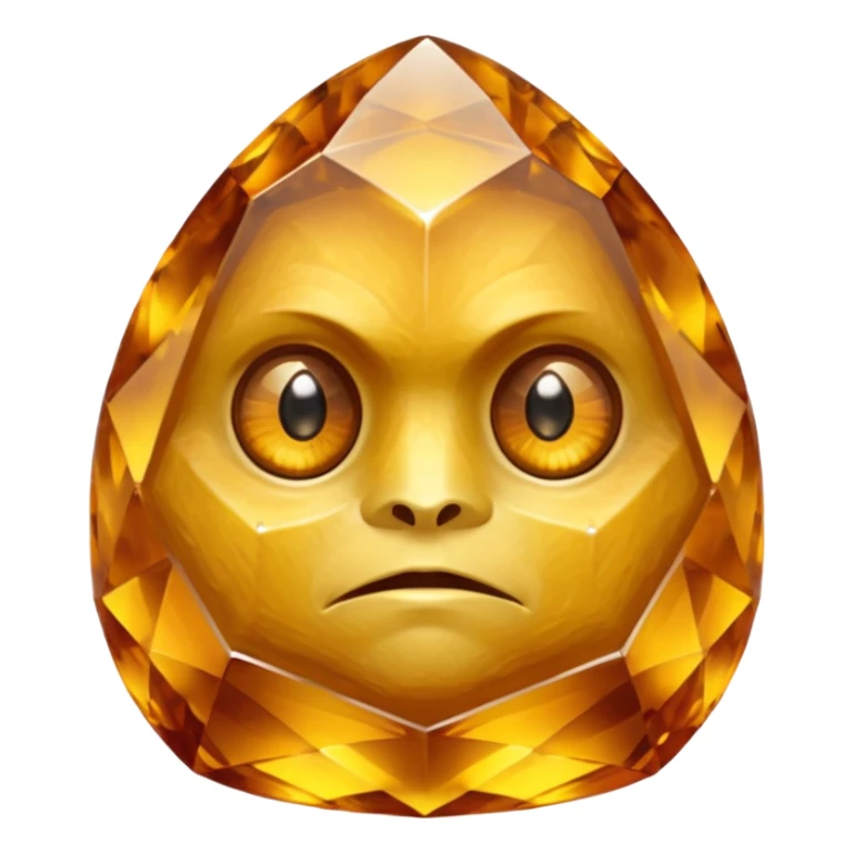 Single gemstone rock character, warm golden citrine, squat and heavy like a rock, with carved facets with eyes sticker
