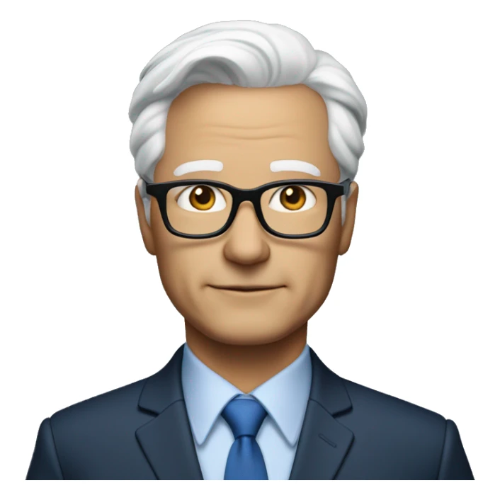 an 55 years old CEO with white short hair wearing a fine blue suit and black glasses. sticker