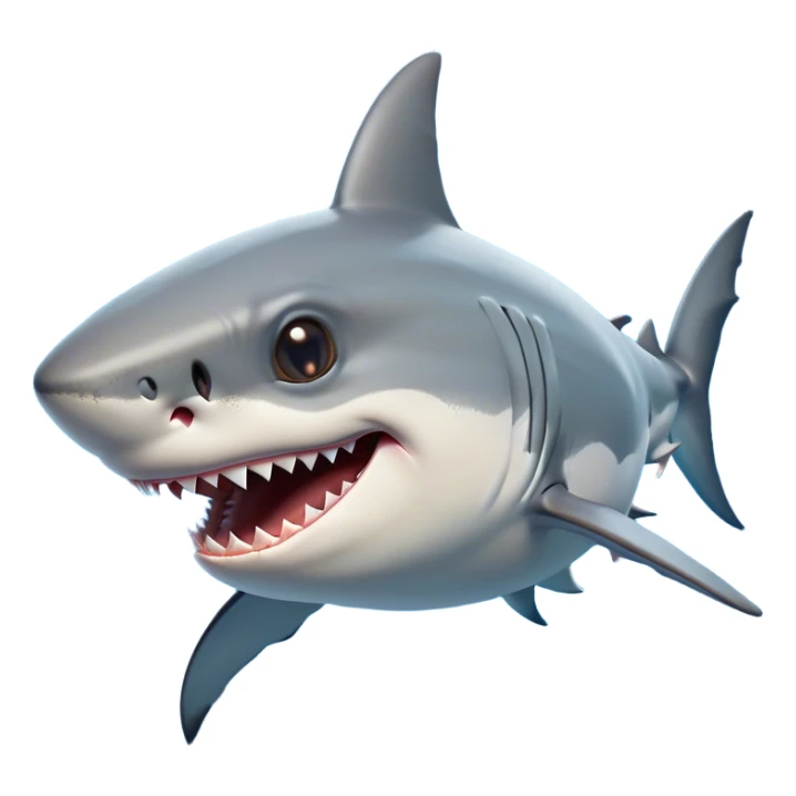 Cinematic Comical Great White Shark Portrait Emoji, Head tilted dramatically with an exaggeratedly shocked expression, featuring its iconic pointed snout, wide, comically expressive eyes, and a sleek body with a prominently defined dorsal fin, Simplified yet hilariously expressive features, highly detailed, glowing with a slightly sassy oceanic glow, high shine, dramatic yet playful, stylized with an air of cheeky marine mischief, soft glowing outline, capturing the essence of a meme-worthy great white shark that looks ready to side-eye its way into viral fame! sticker