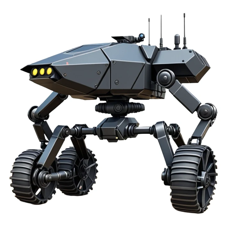 unstoppable American 8-wheel armored personnel stealth self-balancing army massive mech trail vehicle shooting forward side-hill leaning actively robotically articulating hydraulic independent suspended pod gimbal enemy mech off-road racing rover with large fast engine RC basher crawler megatron  sticker