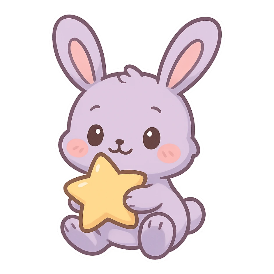 purple bunny holding a star, cute and playful, chibi style sticker sticker