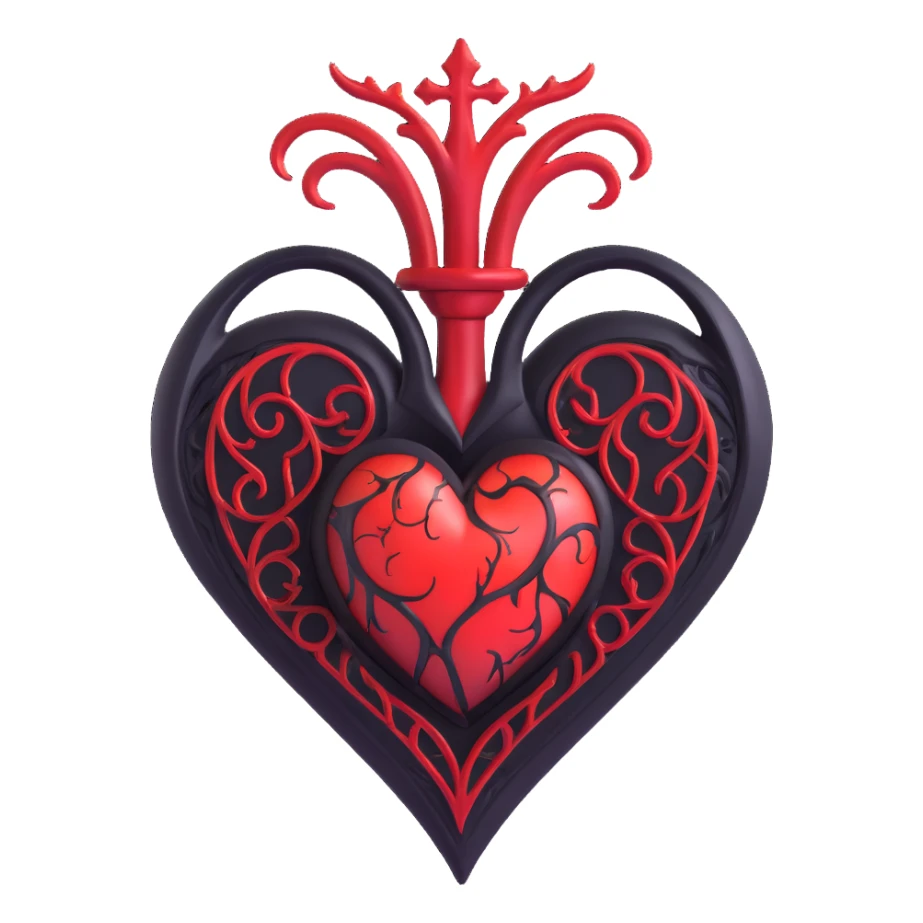 black gothic heart with glowing red veins, ornate, dark, elegant sticker
