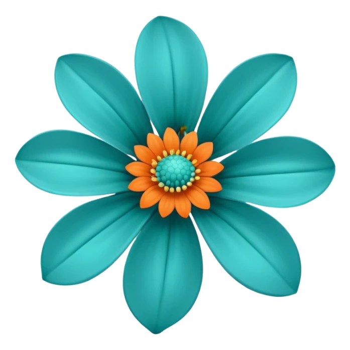 flower with teal petals and orange center sticker