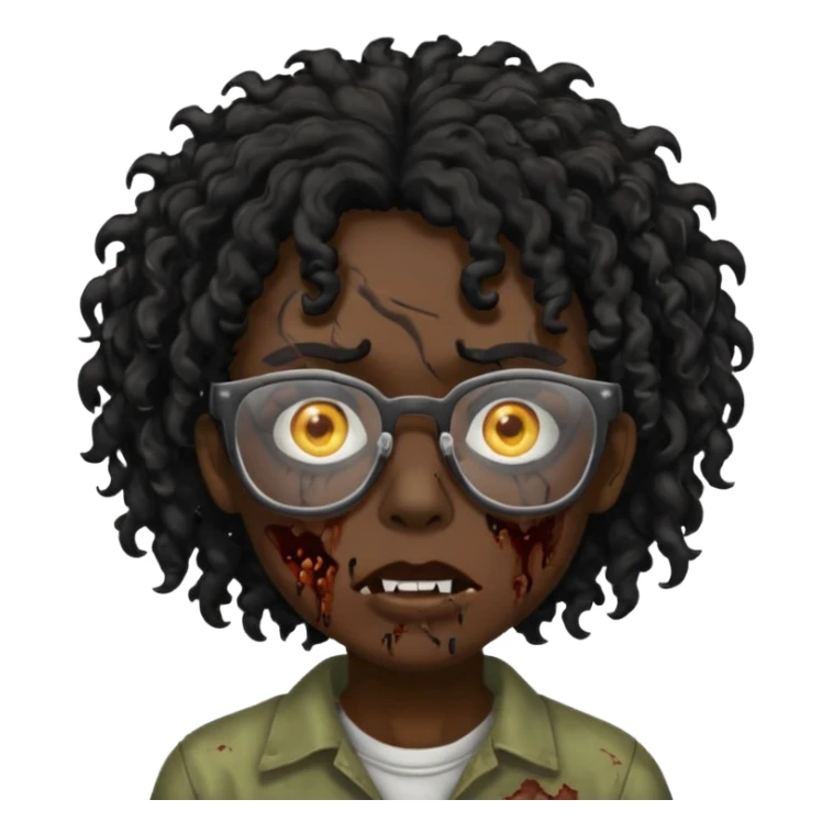 Faz uma zombie de cabelo preto cacheado e óculos de grau preto sticker
