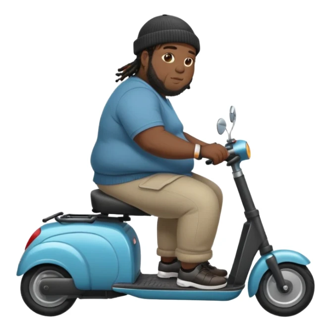 fat black man with short dreads and a beanie on a mobility scooter sticker