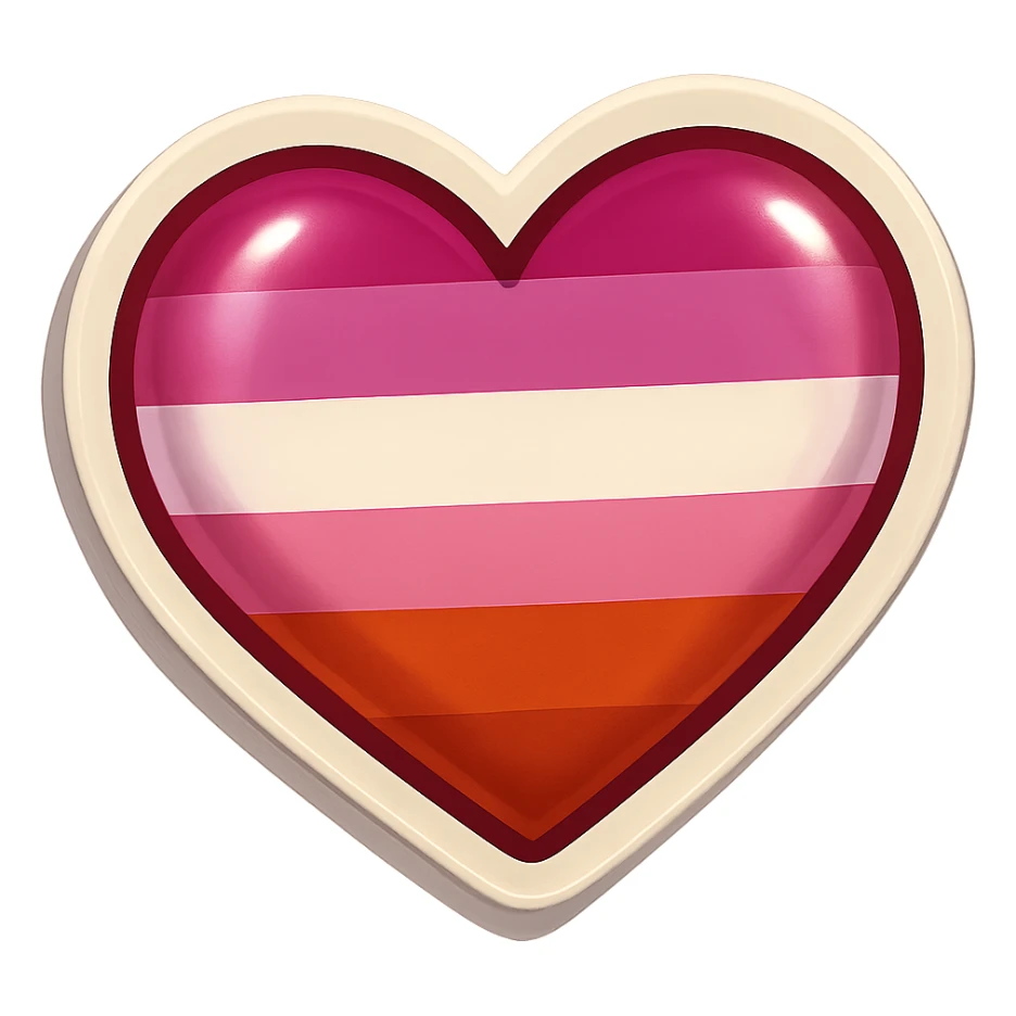 lesbian pride flag heart, sticker style, with a playful shine and thick border, designed for stickers sticker