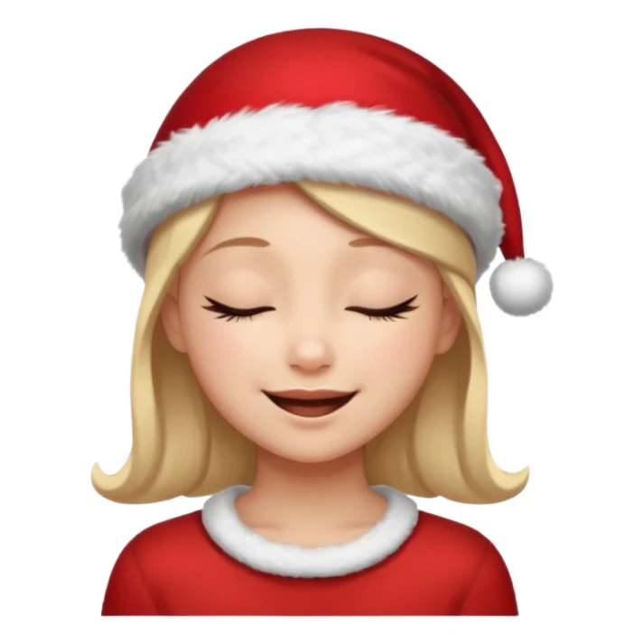 Girl Smiling with closed eyes in a red Christmas hat sticker