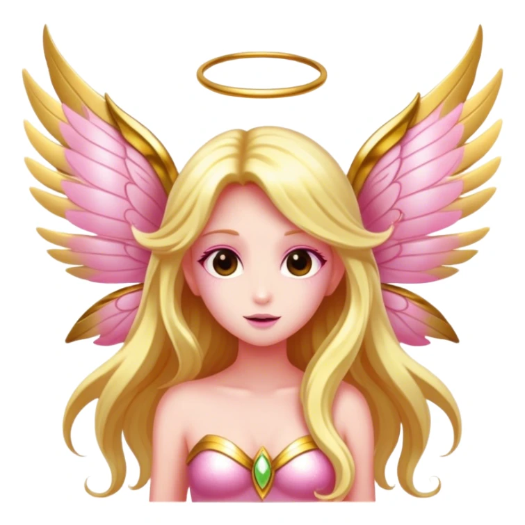 big wings, sun, gold, pink , Beautiful, fairy, long hair sticker
