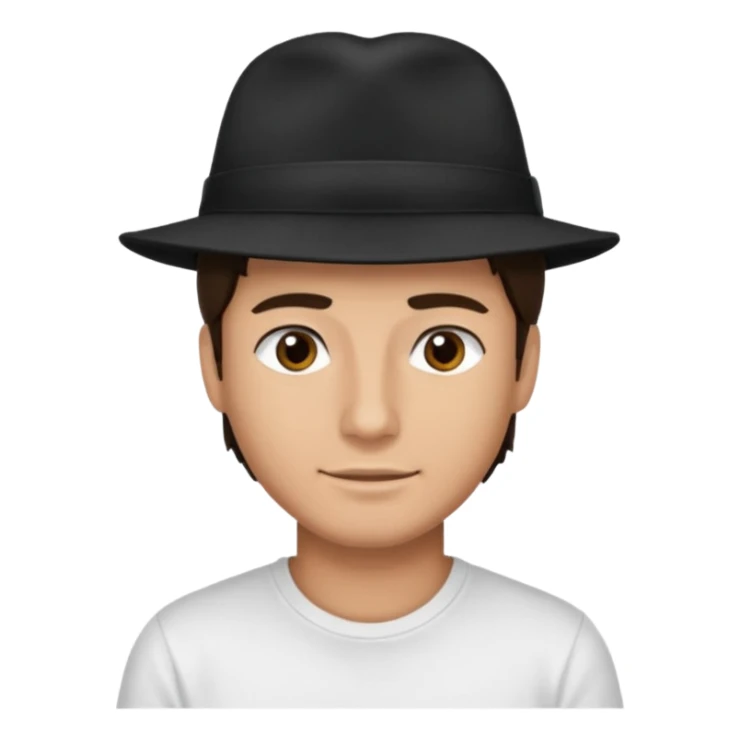 Male brunette movie producer black hat white tshirt  sticker