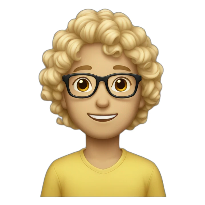 boy with curly blonde hair and glasses kissing sticker