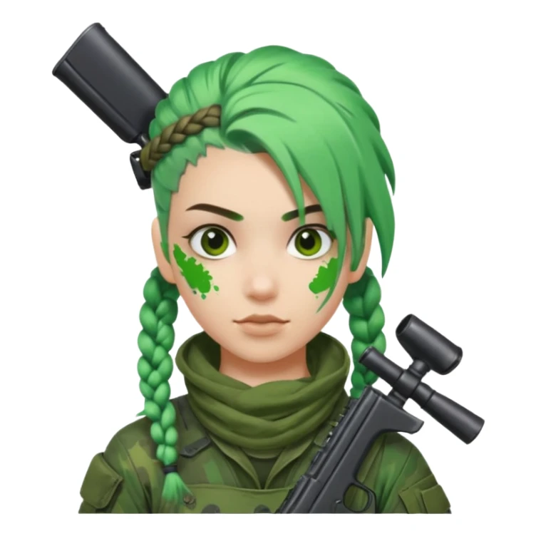 paintball player with geared face boy braided green hair sticker