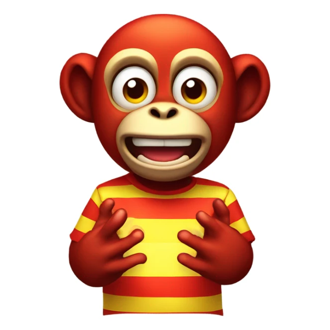 Evil red glowing eyed Monkey clapping symbols wearing a yellow and red stripped shirt  sticker