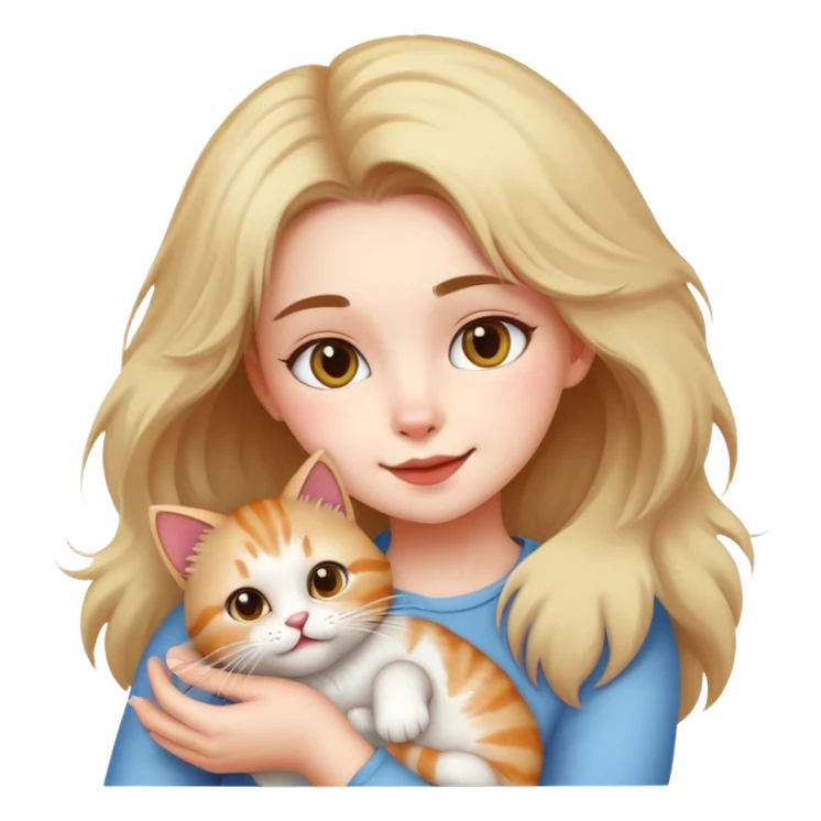 Girl playing with her cat sticker