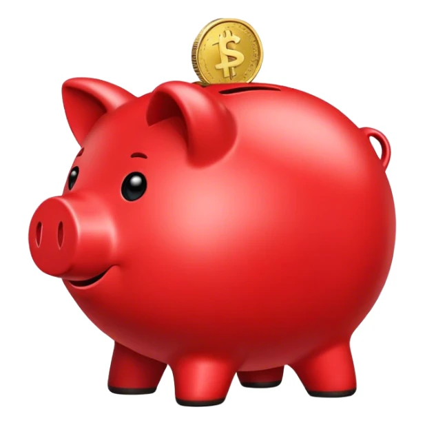 smiling red piggybank. 'KR' on the coin. sticker