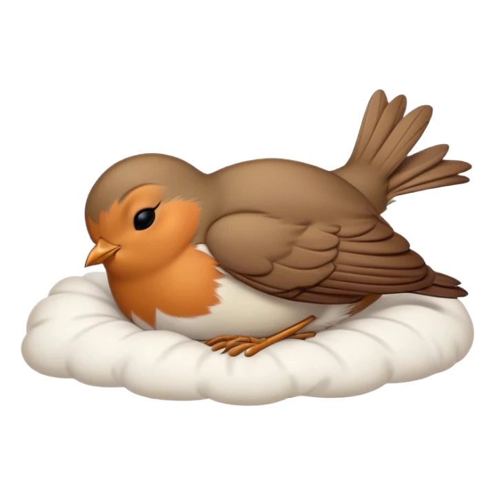 Meme-Worthy Cute Sleeping Robin Portrait Emoji, Head resting peacefully with a contented smile, showcasing a delicate, softly feathered body and eyes gently closed in serene slumber, Simplified yet adorably endearing features, highly detailed, glowing with a soft, drowsy light, high shine, relaxed and utterly lovable, stylized with an air of playful laziness, soft glowing outline, capturing the essence of a sleeping robin that feels destined to become the next viral icon of adorable rest! sticker