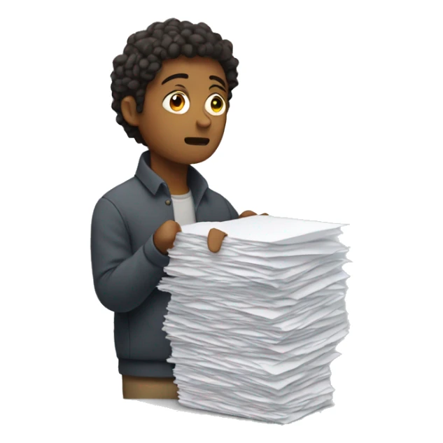 person in despair holding stacks of paper  sticker