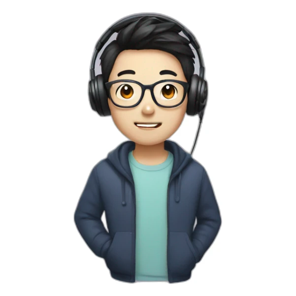 korean boy with a glasses wearing headphone sticker