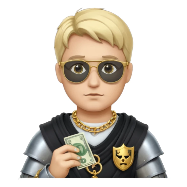 Knight with helmet gold chain dark glasses money sticker