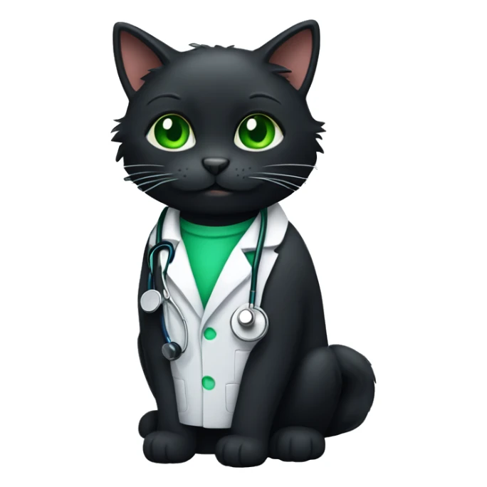 Fluffy black cat doctor with green eyes sticker